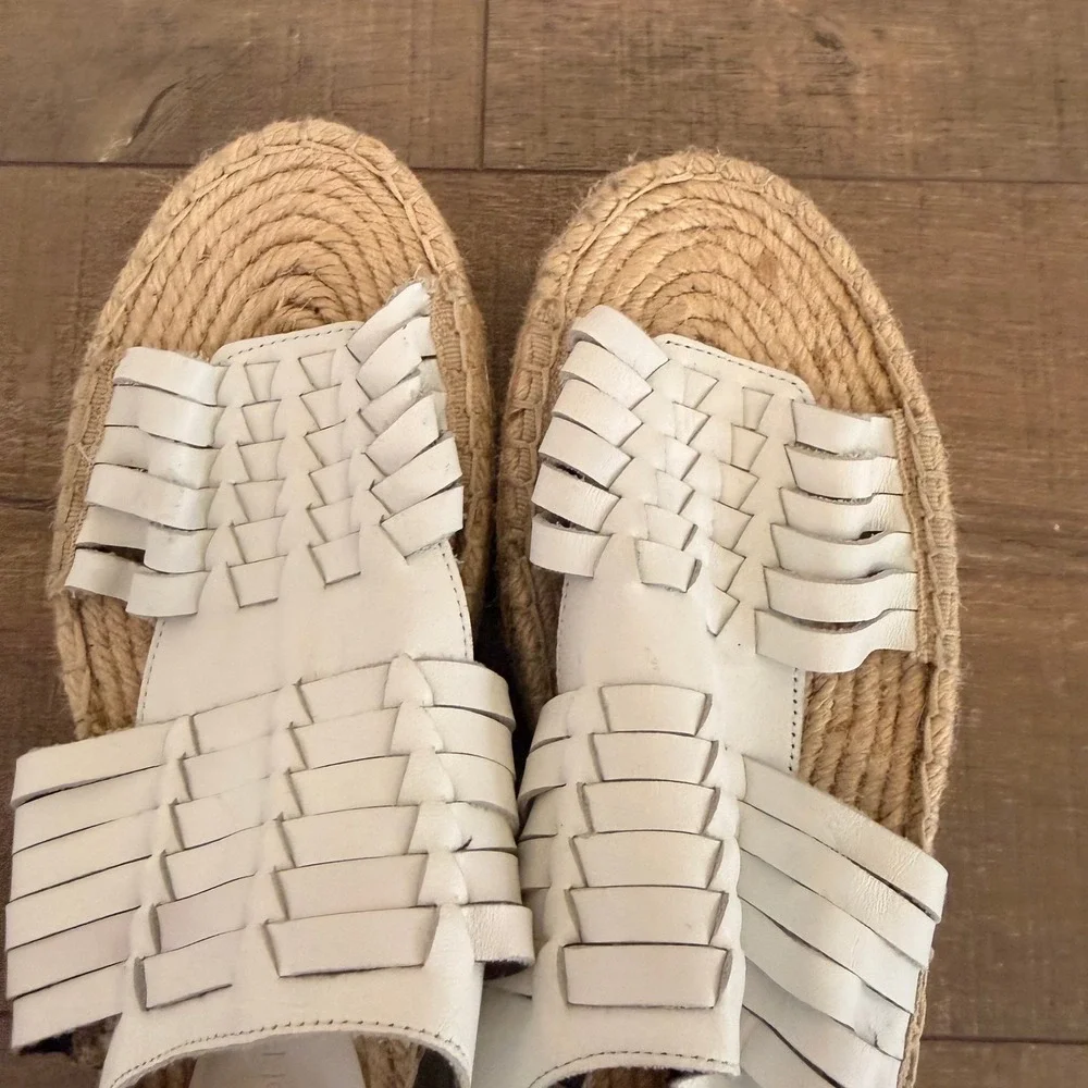Rebecca Minkoff Espadrille Gabriel Sandal 8.5 White Coastal Woven Leather Boho